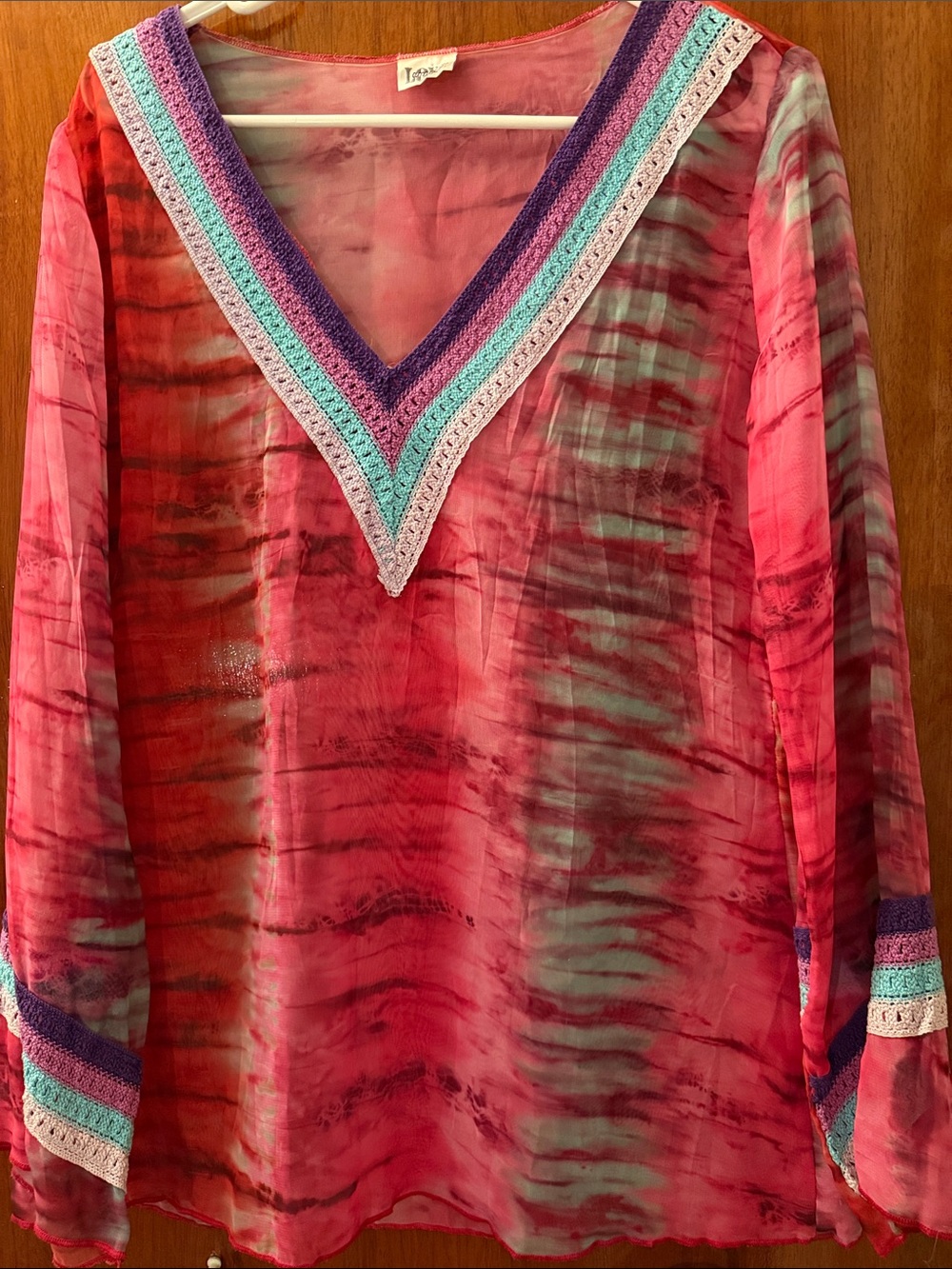 Love Amour Pink Tie-Dye V-Neck Tunic with Crochet Trim
